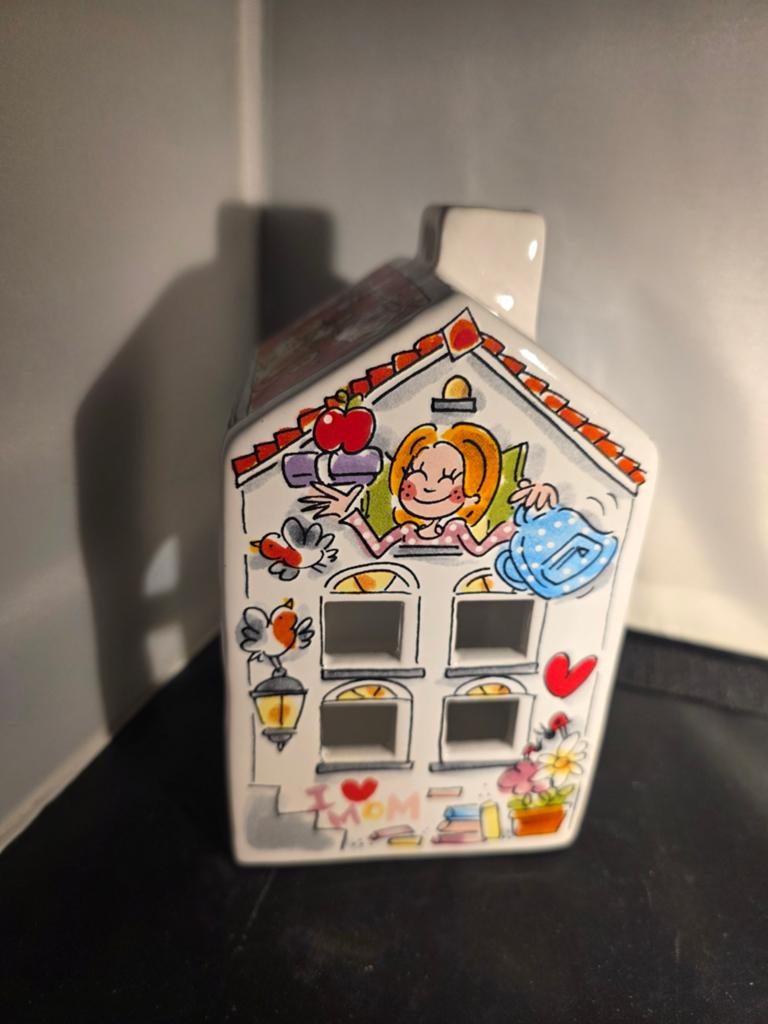 Blond Amstertheelichthouder huisje, vrolijke illustraties, Meerkleurig, Overige stijlen, Ophalen of Verzenden, Zo goed als nieuw