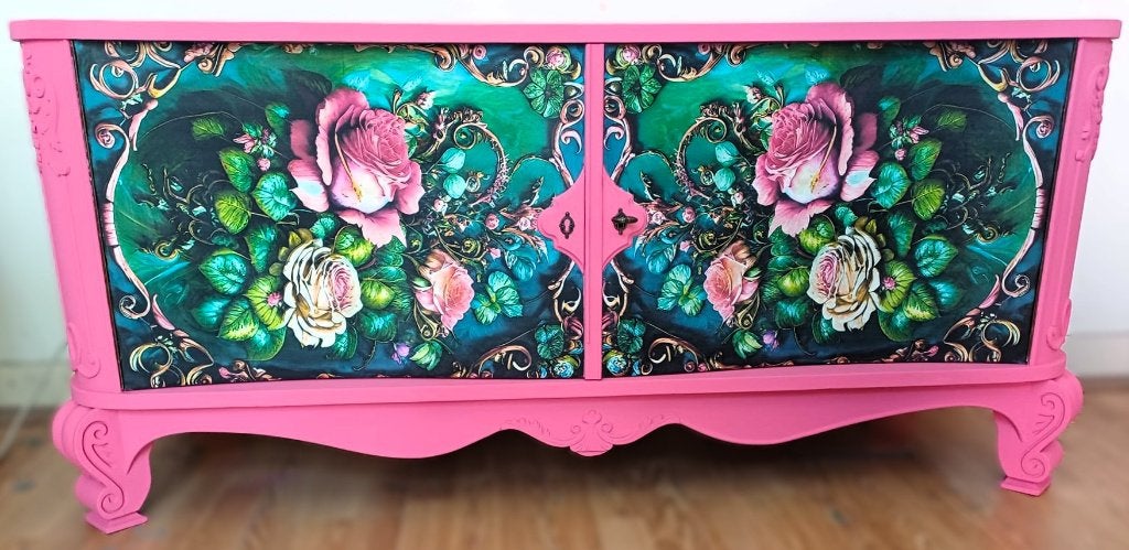 Een roze dressoir, kast, TV kast “Rozen“, boho, eclectisch, Ophalen of Verzenden, Zo goed als nieuw, 25 tot 50 cm, 150 tot 200 cm