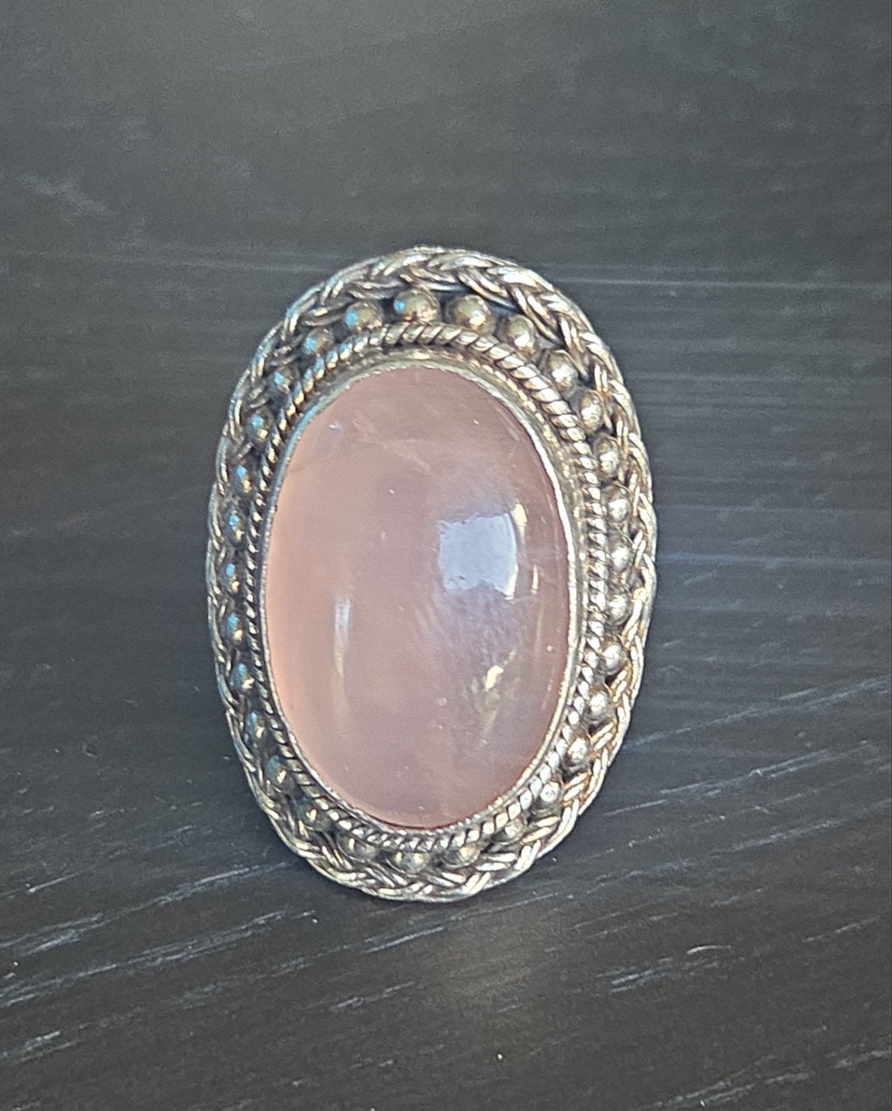 vintage handgemaakte sterling zilveren ring rozenkwarts
