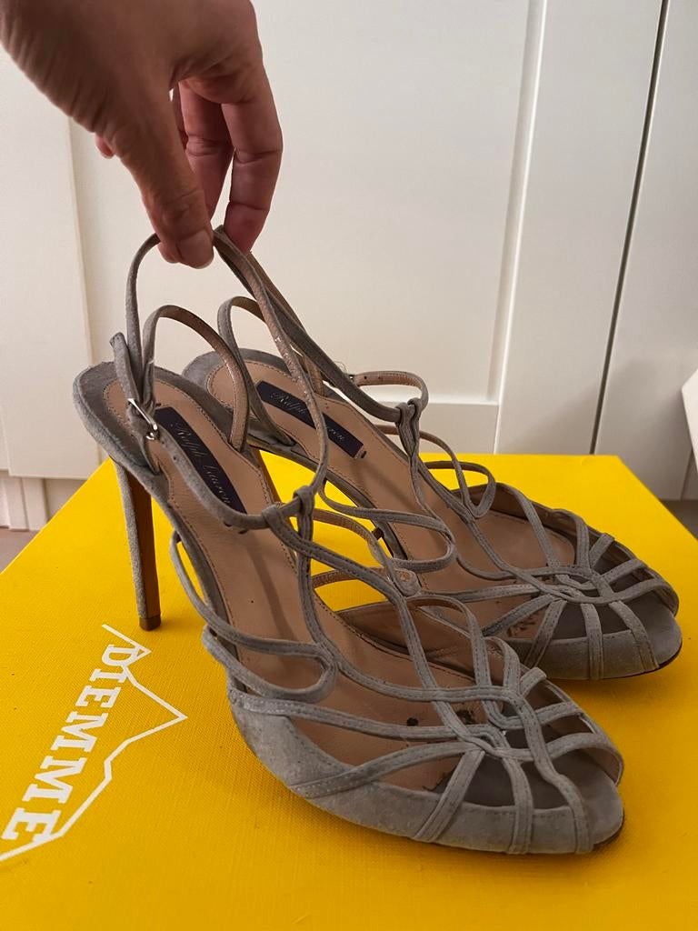 Ralph Lauren sandalen met hak, Ophalen of Verzenden, Gedragen, Grijs, Sandalen of Muiltjes