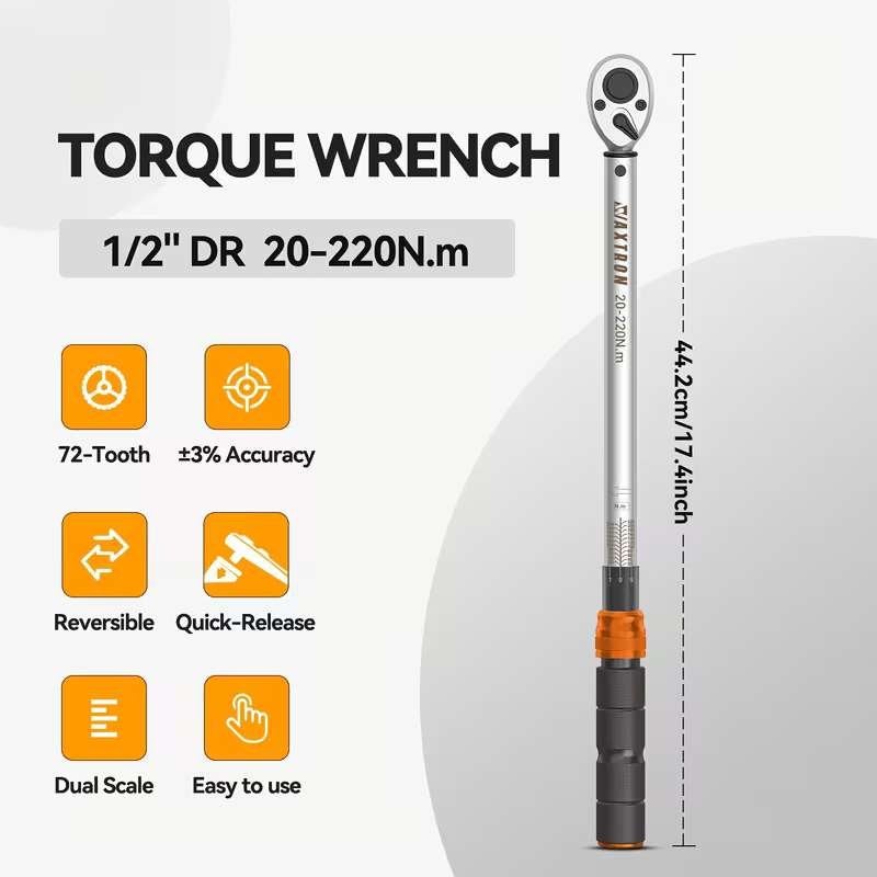 Momentsleutel 1/2" DR 20-220Nm | Nauwkeurig & Sterk!, Auto diversen, Verzenden, Nieuw