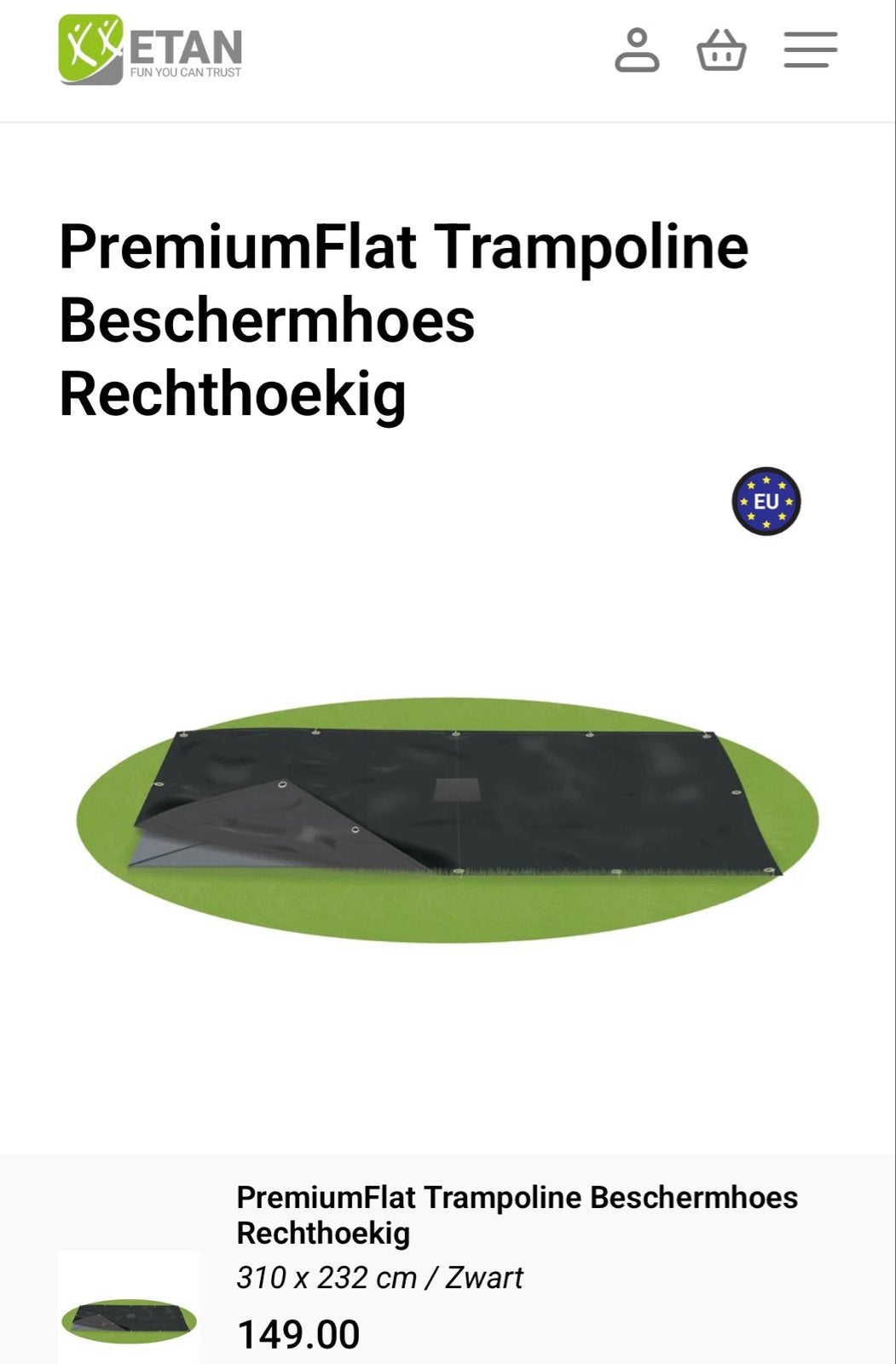 Etan PremiumFlat Trampoline Beschermhoes 310x232cm, Ophalen, Zo goed als nieuw