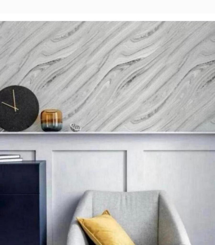 Zacht Mineraal Zilver Marmer Effect Luxe Behang 692605 10M, Ophalen of Verzenden, H, H, H