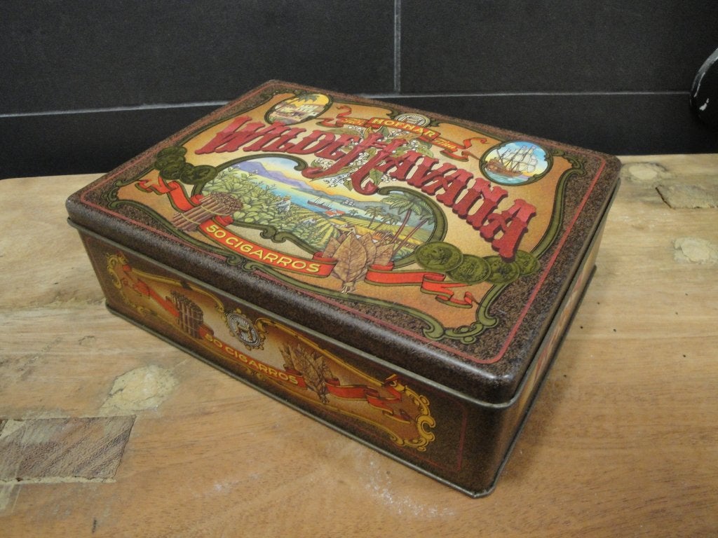 OUD BROCANT "HOFNAR WILDE HAVANA" BLIK, Ophalen of Verzenden, Gebruikt, Tabaksdoos of Verpakking