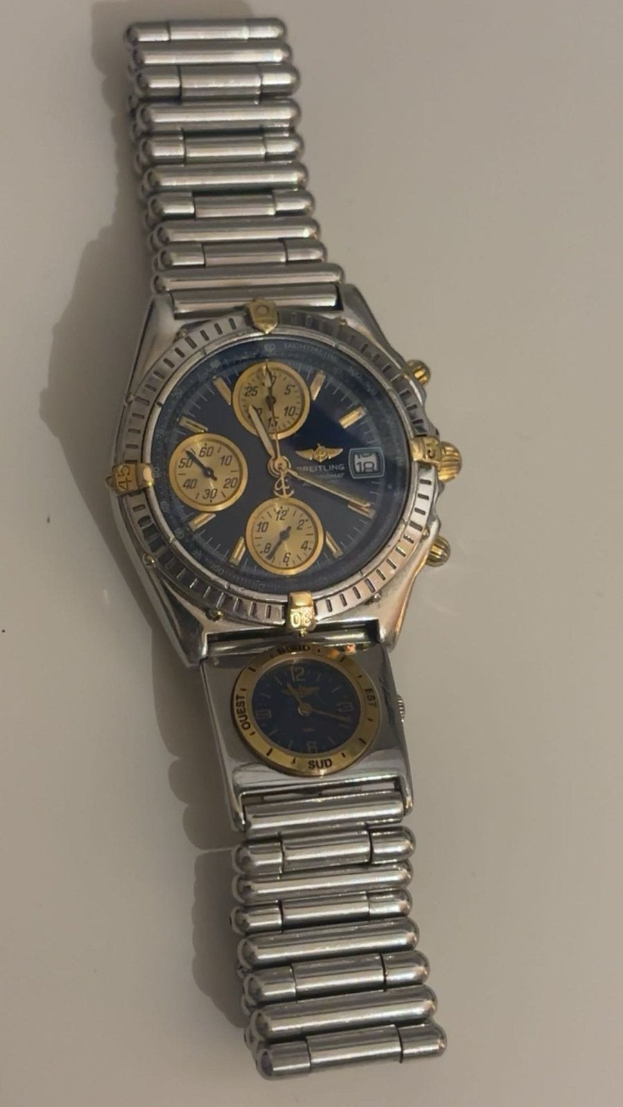 Breitling Chronomat met UTC klokje & Rouleaux band, Gebruikt, Staal, Breitling, Polshorloge