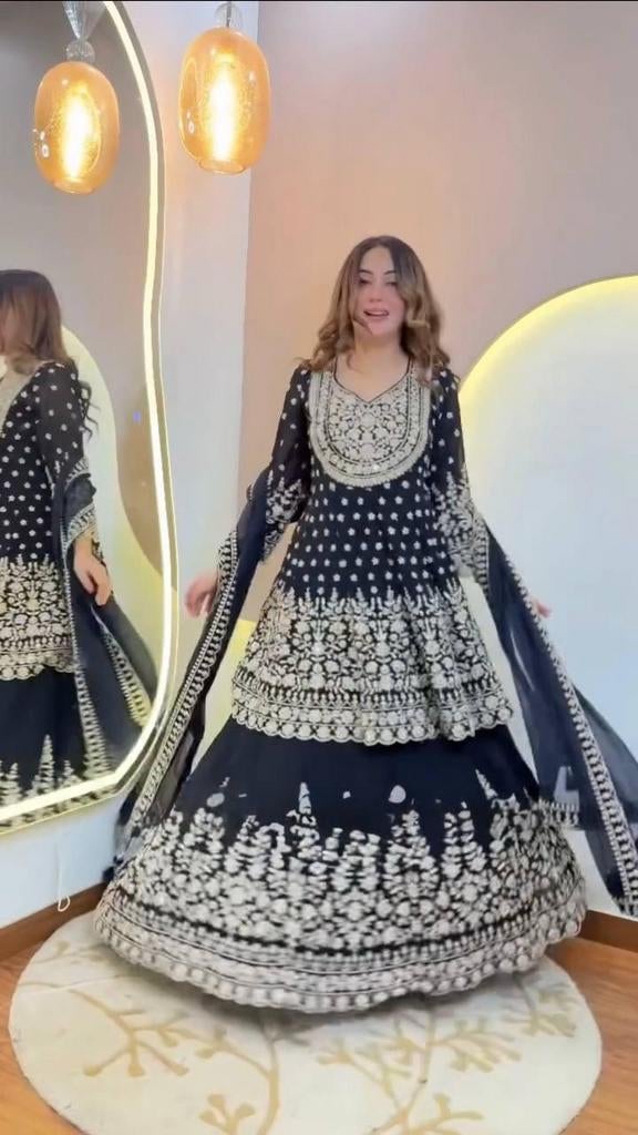 Nieuwe Lehanga Anarkali - Elegante Indiase Jurk, Overige typen, Blauw, Maat 42/44 (L), Nieuw
