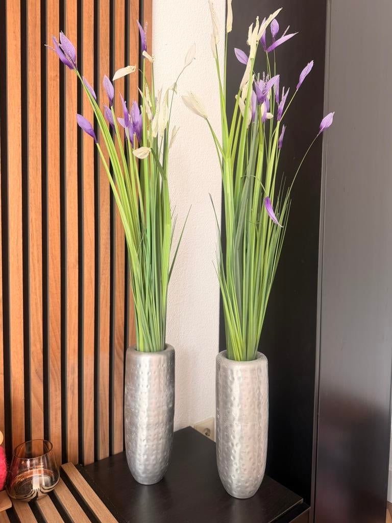 Vazen hoog met kunst bloemen, Ophalen of Verzenden, Zo goed als nieuw, Wit, Glas