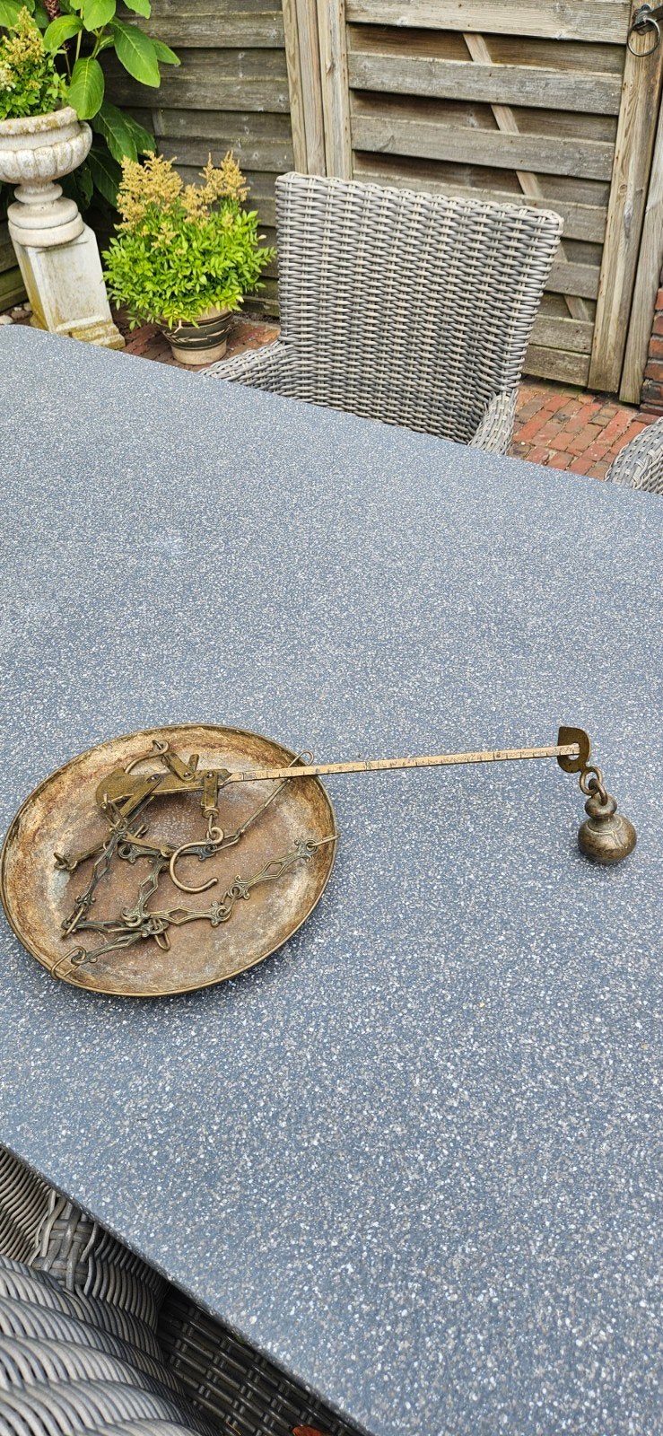 Antieke bronzen Romeinse weegschaal met schaal, Antiek en Kunst, Ophalen