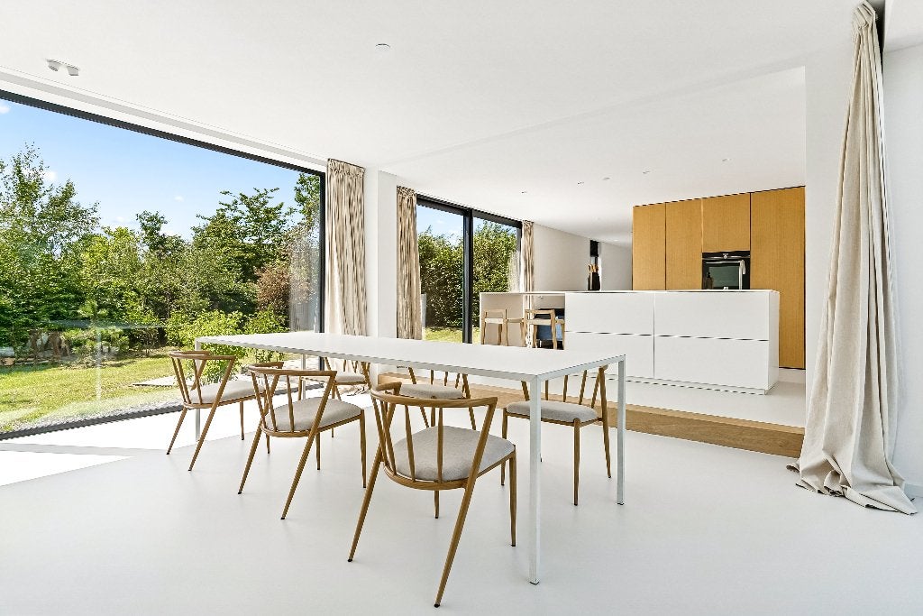 6 stuks eetkamerstoelen eiken look beige zitting Japandi, Ophalen, Metaal, Overige kleuren, Japandi Deens Nordic