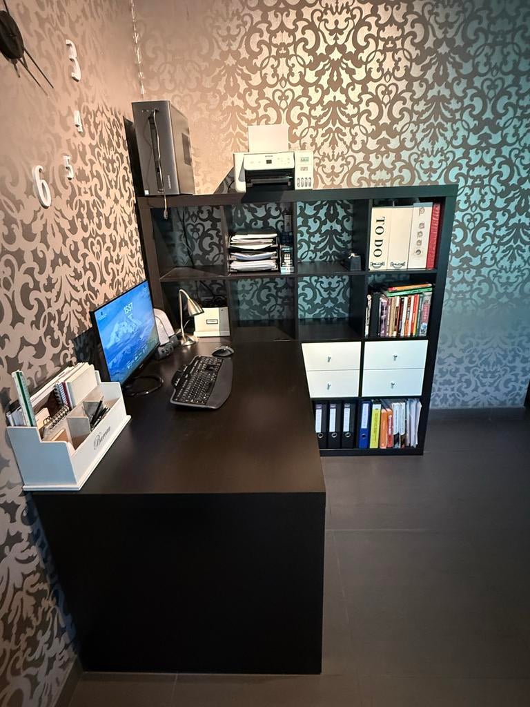 IKEA KALLAX Bureau kast combinatie zwart-bruin, Ophalen, Gebruikt, Spaanplaat of MDF, IKEA