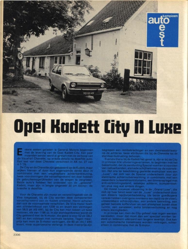 Autokampioen test Opel Kadett City 1975, Ophalen of Verzenden, Gelezen, Opel