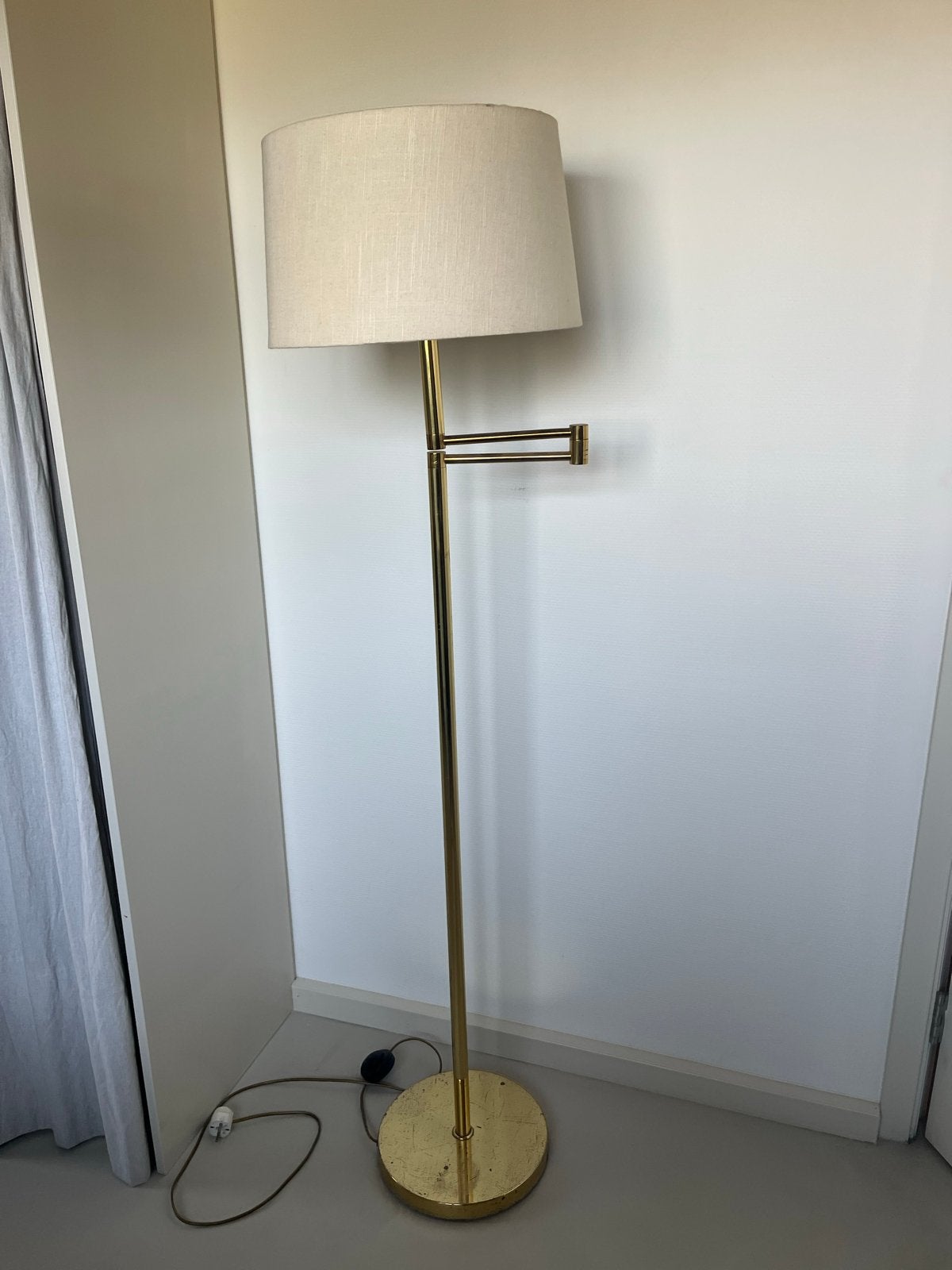 Vintage Messing Vloerlamp met Stoffen Kap, Ophalen
