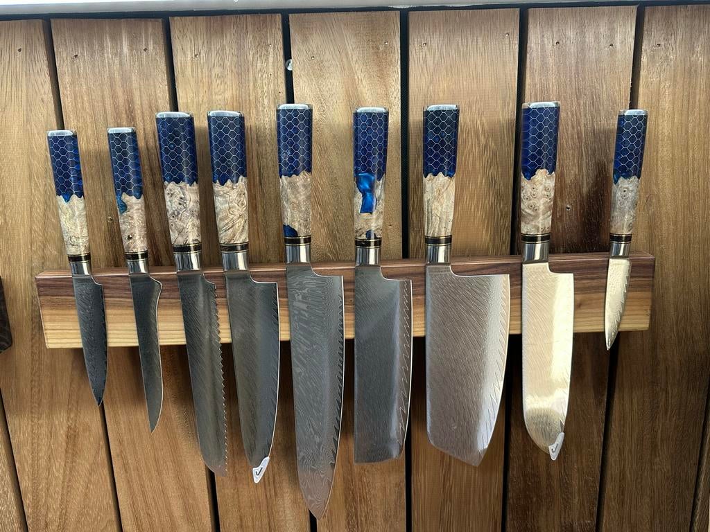 Notenhouten Messenstrip voor 10 Messen - Incl. Bevestiging, Custombowls, Overige typen, Hout, Ophalen of Verzenden