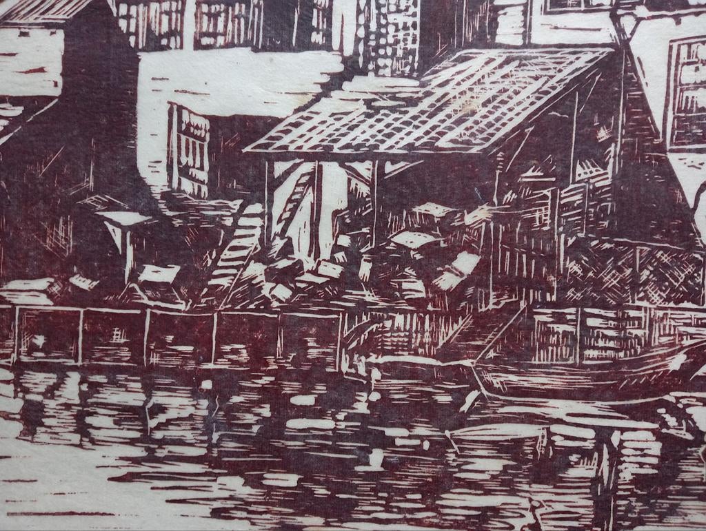 Oude Houtsnede Houtgravure Huizen, Antiek en Kunst, Ophalen of Verzenden