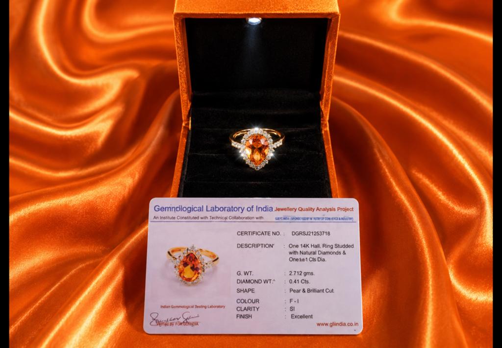 Ring goud met diamanten  en citrien, Sieraden, Tassen en Uiterlijk, Ringen, Nieuw, Ophalen of Verzenden, 17 tot 18, Dame