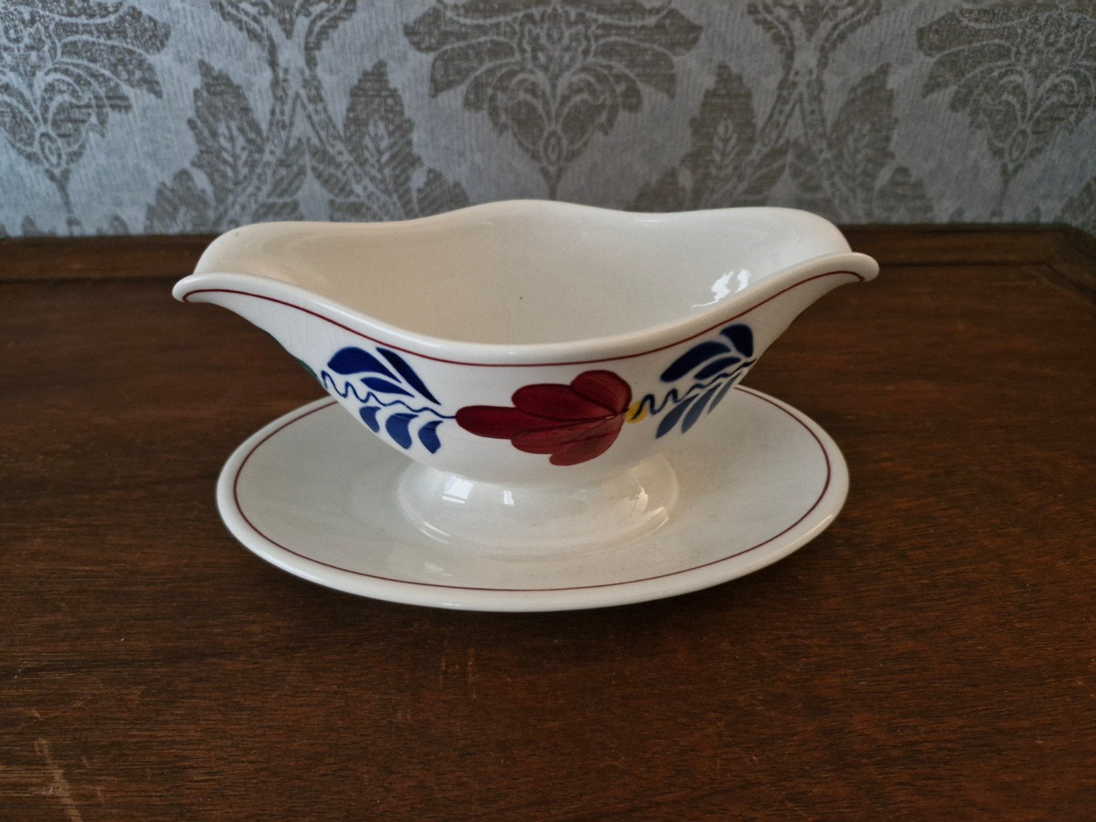 Vintage Boch Juskom met vaste schotel, Ophalen of Verzenden, Aardewerk, Overige stijlen, Kom(men)