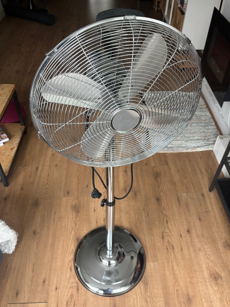 Chromen Staande Ventilator – 3 Standen – Zelden Gebruikt, Witgoed en Apparatuur, Ventilatoren, Ophalen, Zo goed als nieuw, Statiefventilator