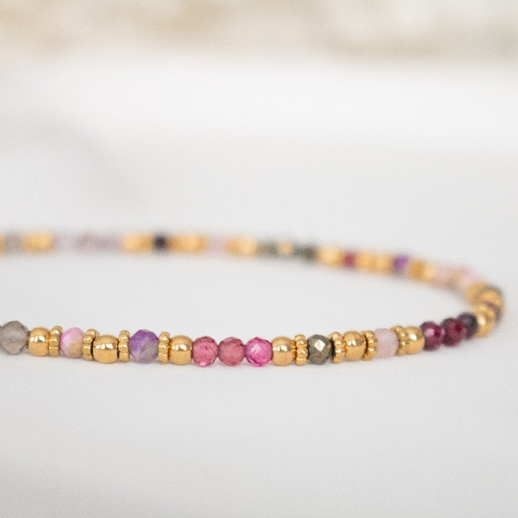 Ketting met o.a. amethist, rozenkwarts & pyriet, Paars, Nieuw, Verstelbaar, Ophalen of Verzenden