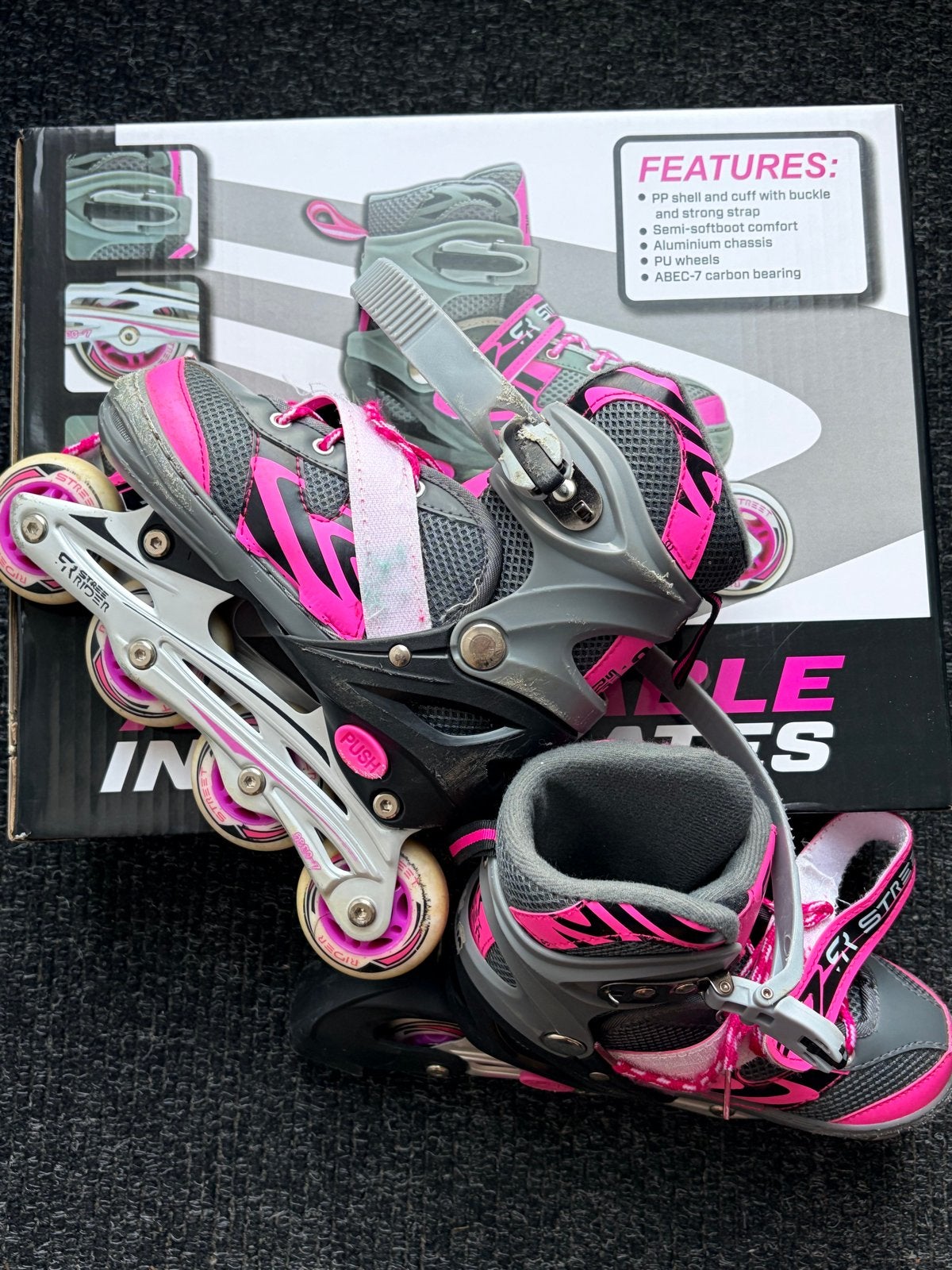 Verstelbare roze inline skates voor kinderen maat 31 - 34, Ophalen of Verzenden, Verstelbaar, Gebruikt, Kinderen