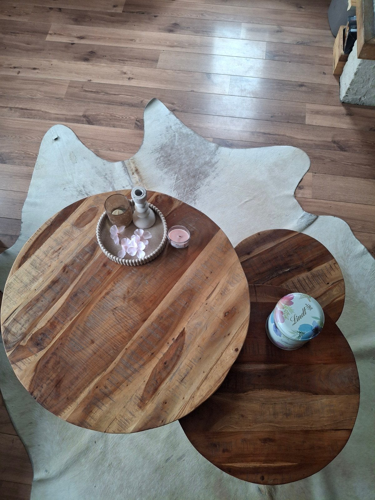 Set van 3 ronde salontafels, in elkaar te schuiven, Huis en Inrichting, Gebruikt, 50 tot 100 cm, Rond, 50 tot 100 cm