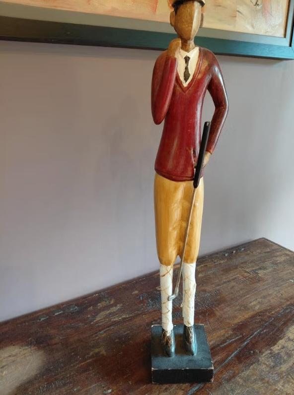 Vintage houten beeld Golfer, Antiek en Kunst, Ophalen of Verzenden