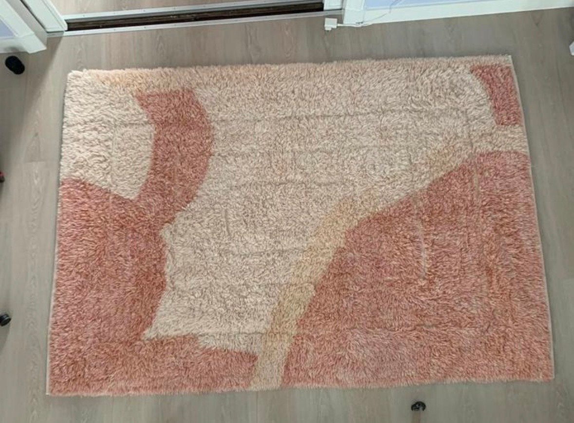 Wit/roze vloerkleed Loods 5 X Enkel art studio narangi peach, Gebruikt, Beige, 150 tot 200 cm, 200 cm of meer
