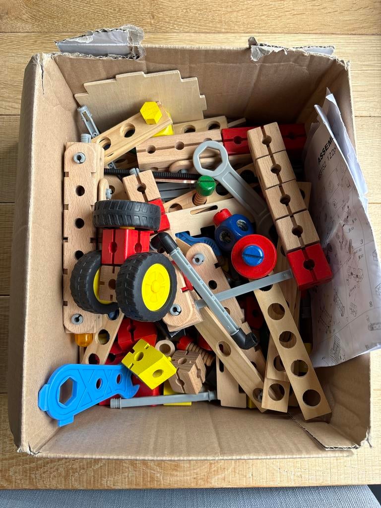Vintage houten constructiespeelgoed in doos, Ophalen of Verzenden, Gebruikt, Overige typen