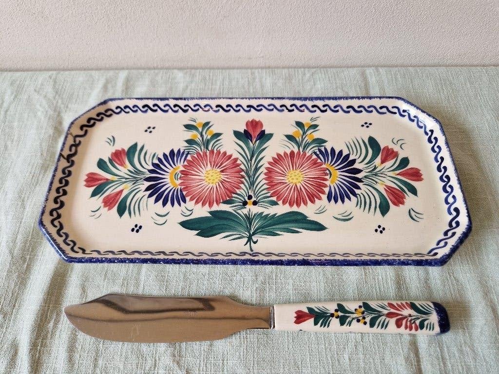 HB Quimper cakeschaal met cakemes, handbeschilderd, Antiek en Kunst, Ophalen of Verzenden