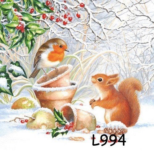 Servetten decoupage/bullet journal * roodborst/eekhoorn L994, Verzenden, Nieuw