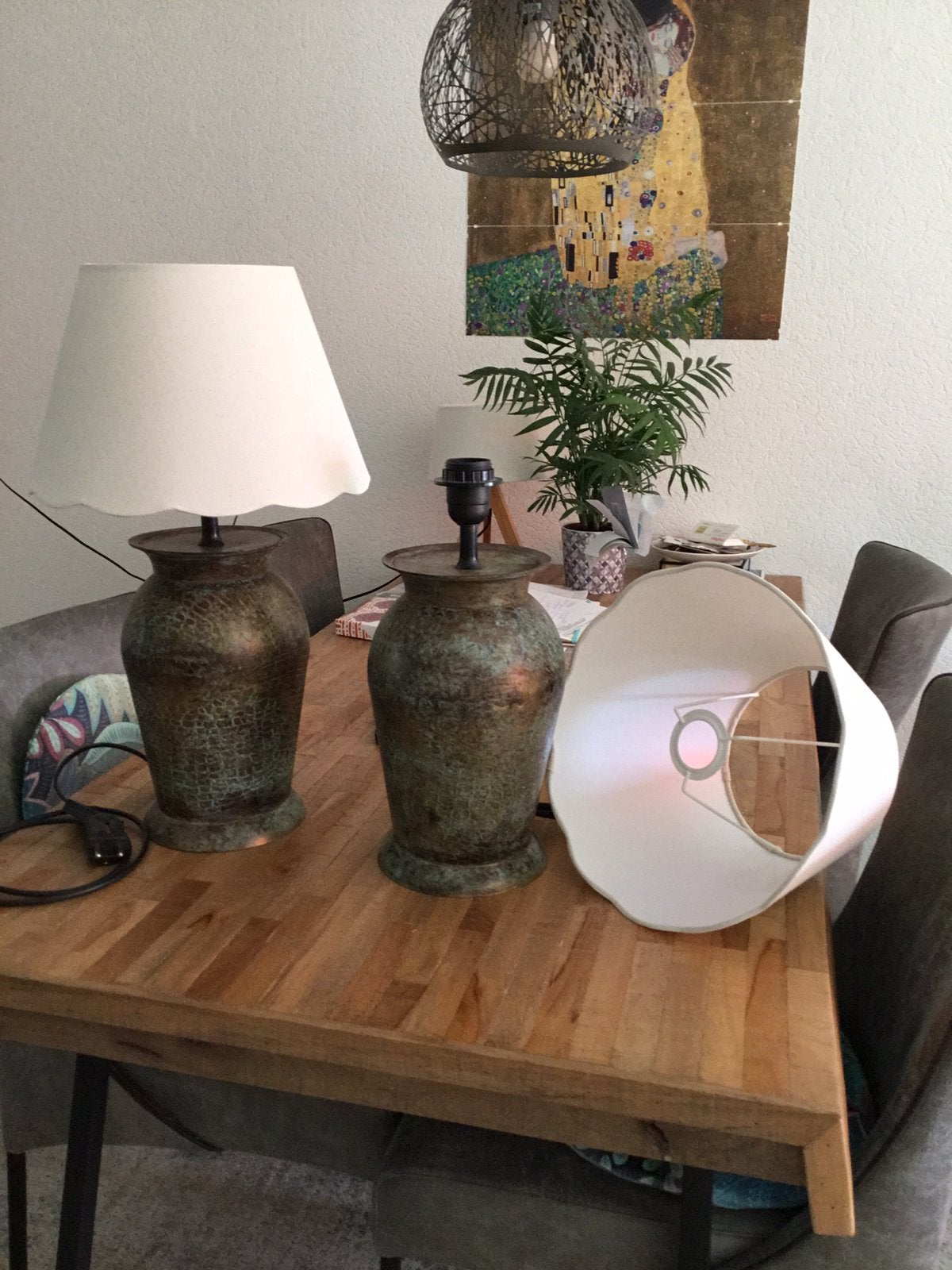 Super mooie metalen kroko vaas lampen. € 50.- samen., Groen, Ophalen, Zo goed als nieuw, Met kap