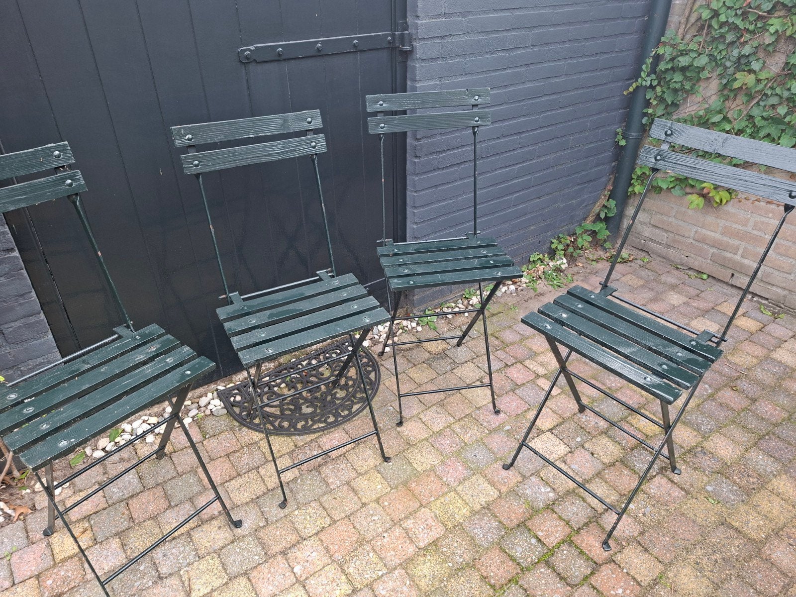 4 bistrostoeltjes, Tuin en Terras, Ophalen, Zo goed als nieuw, Hout, Inklapbaar
