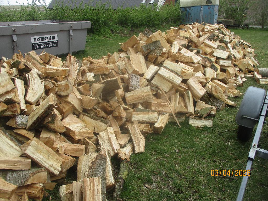 deze berg omvat ca 15 kuub vers gezaagd en gekloofd populier, Tuin en Terras, Haardhout, 6 m³ of meer, Ophalen, Overige houtsoorten