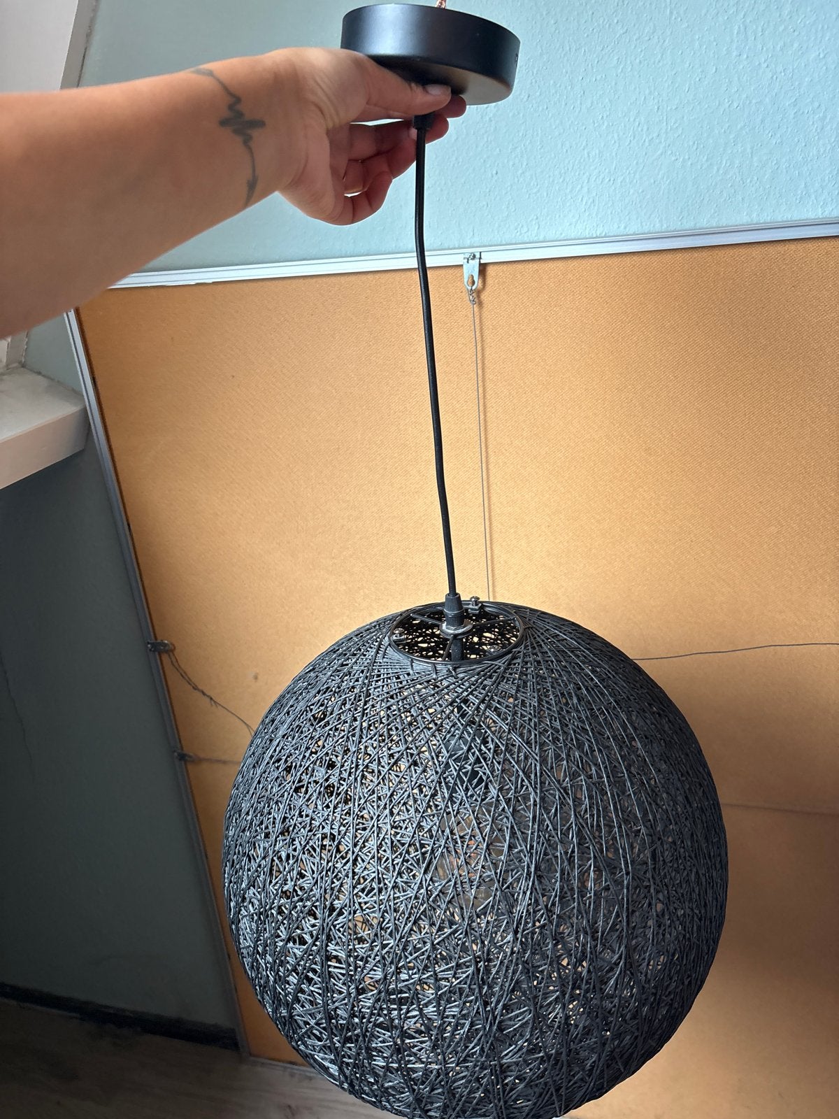 Moderne hanglamp draadbol - Zwart, Ophalen, Gebruikt, Textiel, E27 (groot)