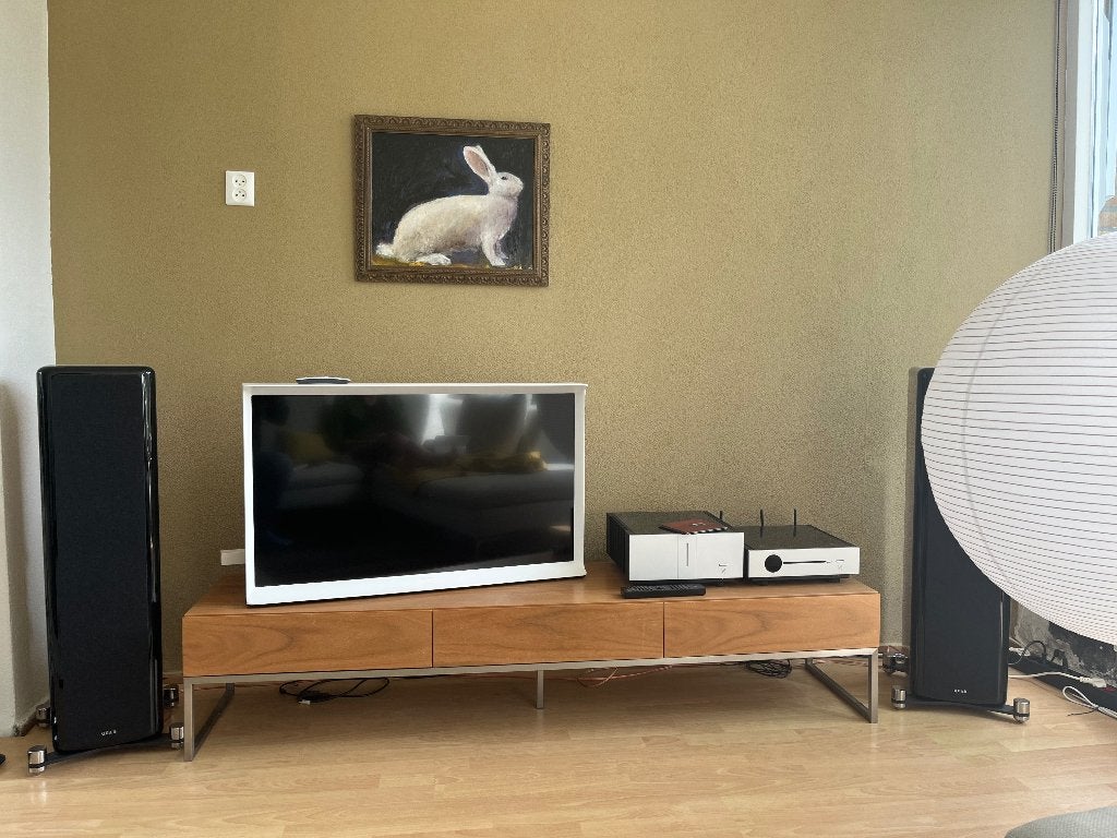 MDF - houtkleurig televisie / audio meubel, Huis en Inrichting, Kasten | Televisiemeubels, Ophalen, Gebruikt, 150 tot 200 cm, Minder dan 100 cm