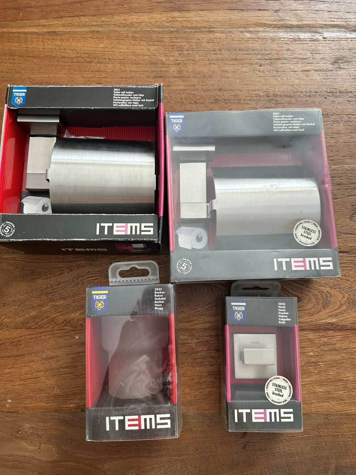 TIGER toiletrolhouder (2x), drinkglas, handdoekhaakje, Huis en Inrichting, Ophalen of Verzenden, Nieuw, Zilver, Toilet-accessoire