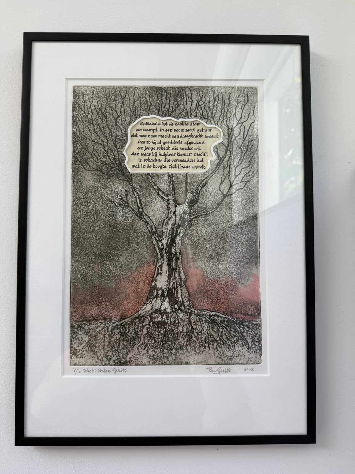 Ets boom Ben Gerits / Anton Gerits met lijst oplage 9/10, 2000 tot heden, Ophalen of Verzenden, Flora en Fauna, Genummerd