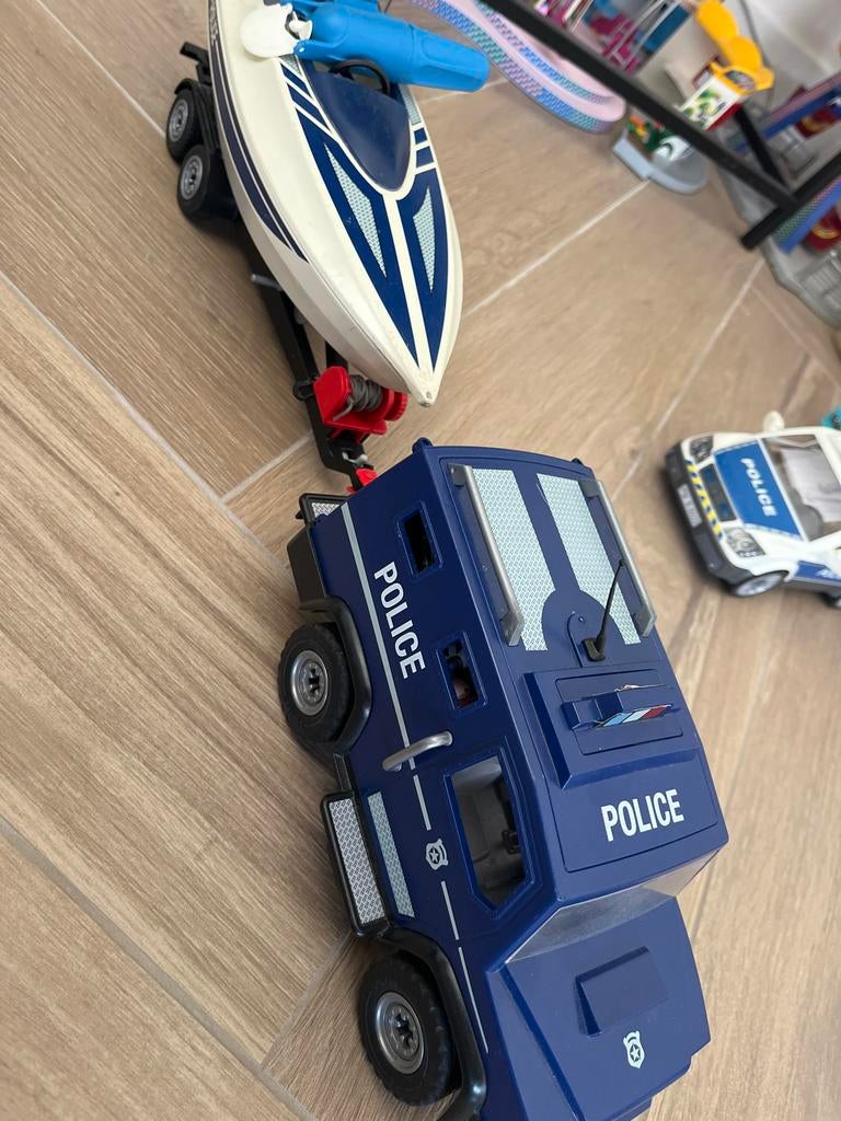 Playmobil politieboot met auto, Ophalen, Gebruikt