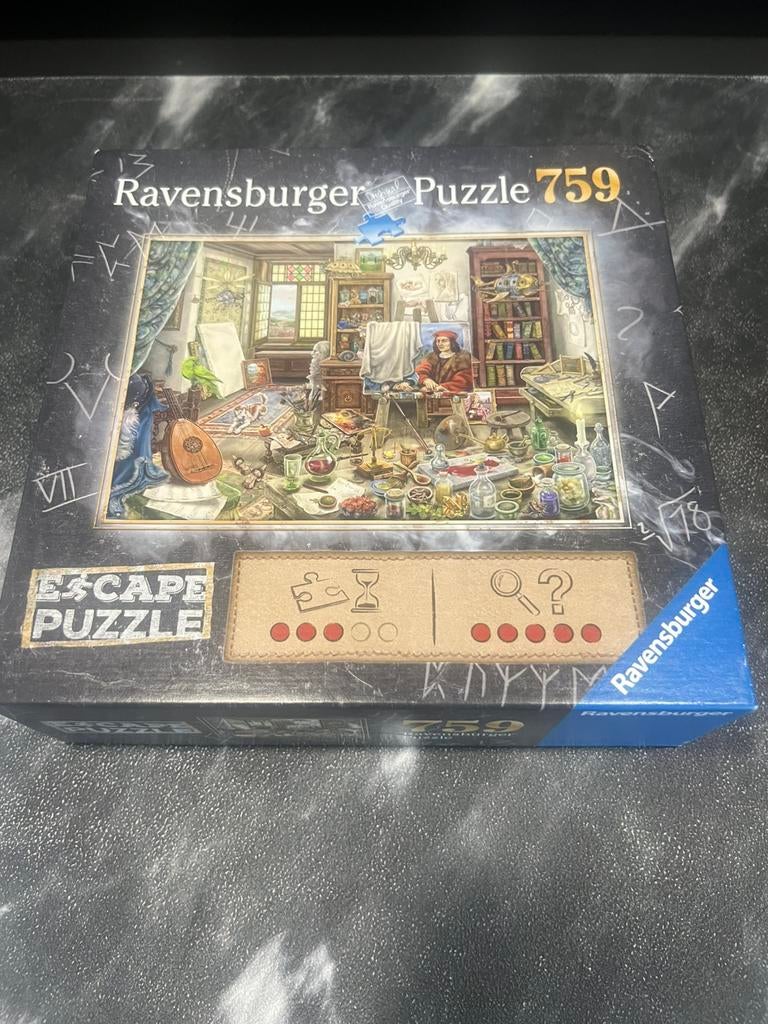 Ravensburger escape puzzel 759 stukjes Kunstenatelier, Ophalen of Verzenden, 500 t/m 1500 stukjes, Zo goed als nieuw