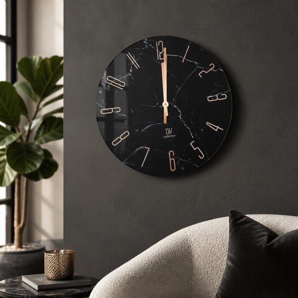Marmer Zwarte Glaze Wandklok - Nieuw in Doos, Ophalen of Verzenden, Nieuw, Wandklok