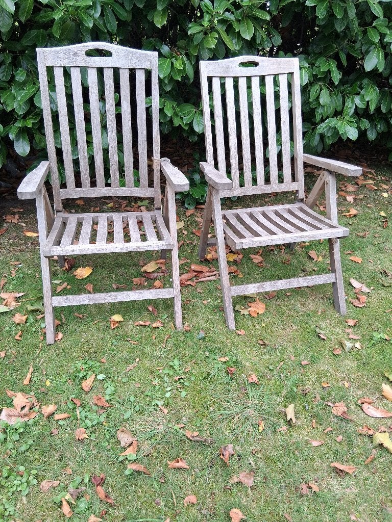 2 tuinstoelen met zgan kussens, Tuin en Terras, Ophalen, Gebruikt, Hout, Inklapbaar