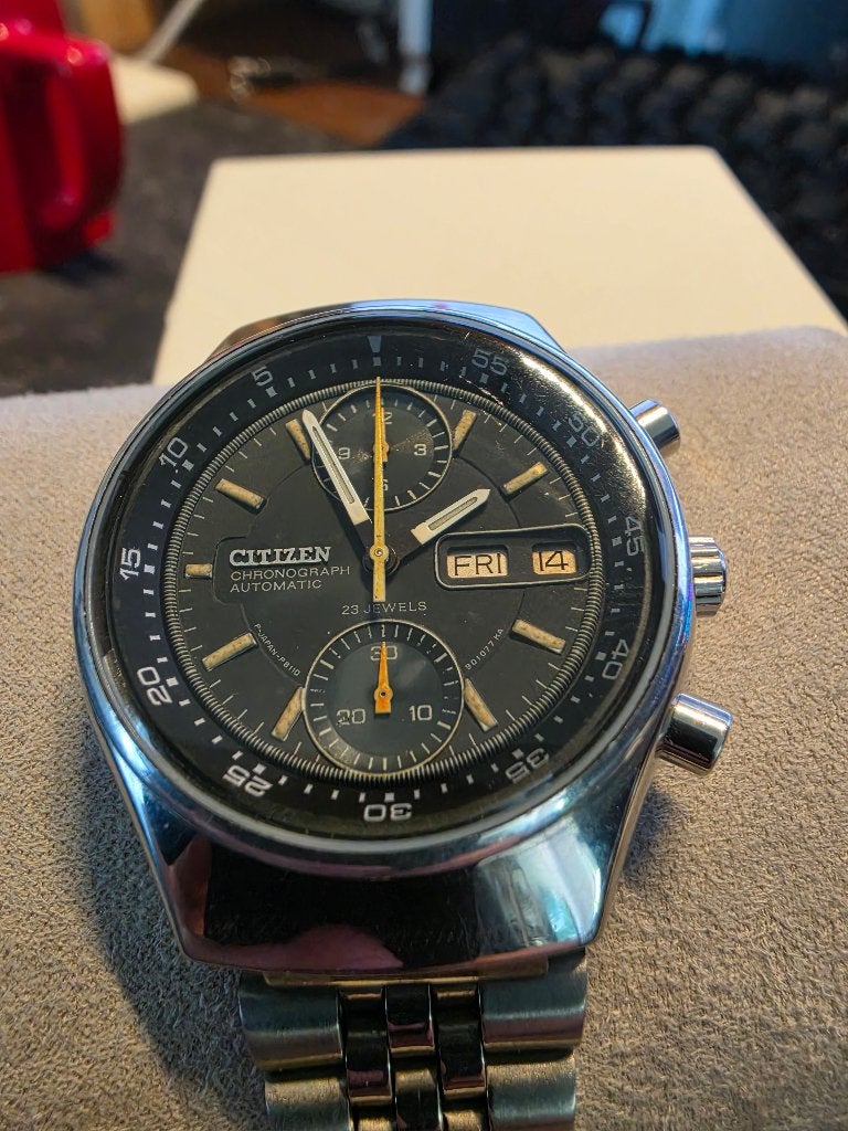Citizen 67-9119 Spyder Flyback Chronograph Vintage, Sieraden, Tassen en Uiterlijk, Horloges | Heren, Ophalen, Staal, Leer, Gebruikt