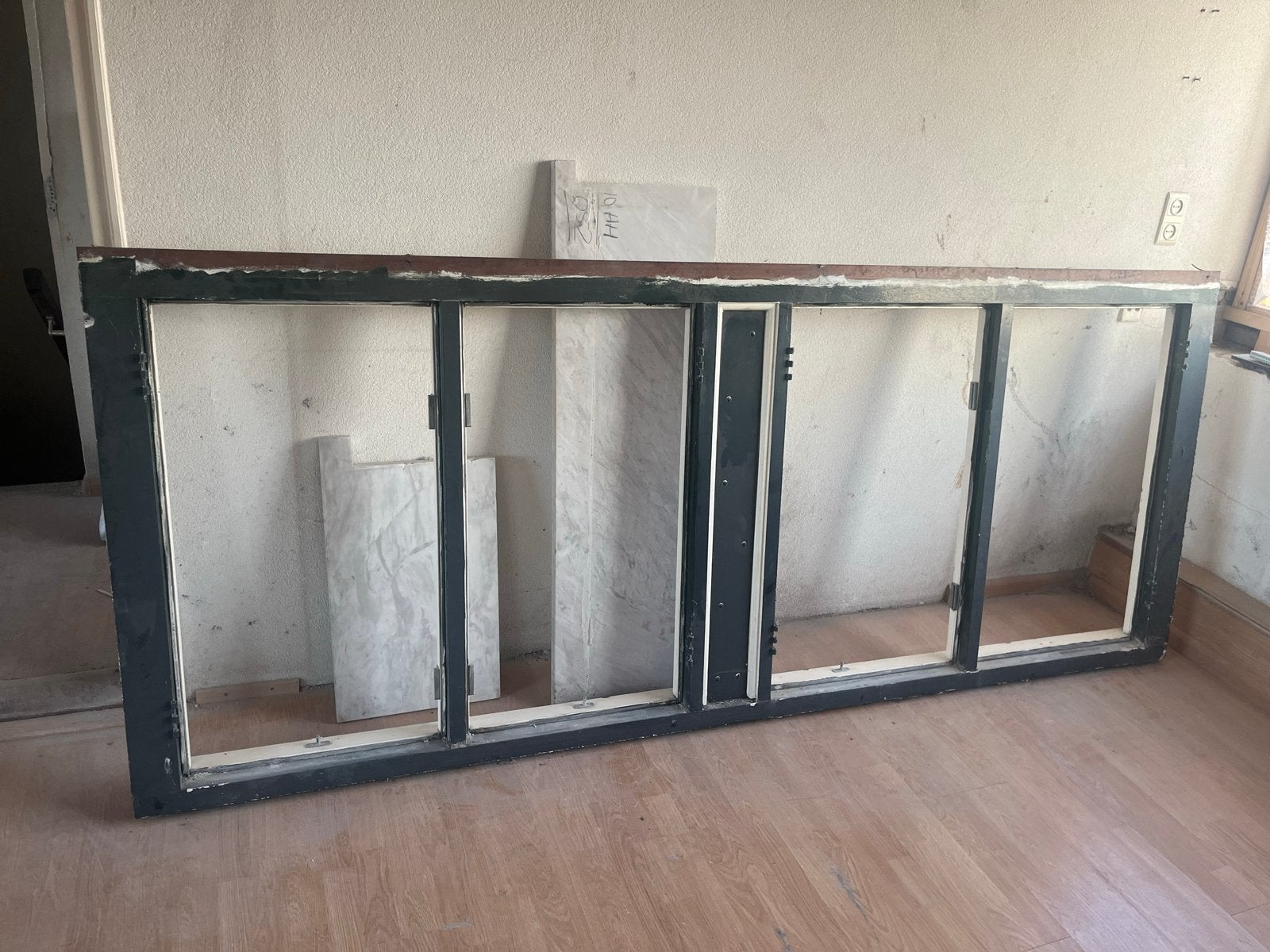 Hardhouten kozijn 278,5x114, Ophalen, Gebruikt, Inclusief glas, 75 tot 150 cm
