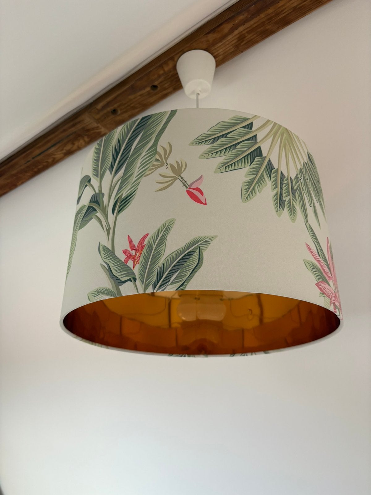 Prachtige witte hanglamp met bloemen 44 cm, Wit, 44 cm, Rond, Zo goed als nieuw