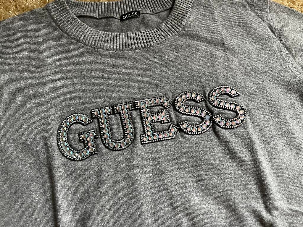 Guess fijne dunne voorjaar trui grijs strass mt. M, Ophalen of Verzenden, Zo goed als nieuw, Maat 38/40 (M), Grijs