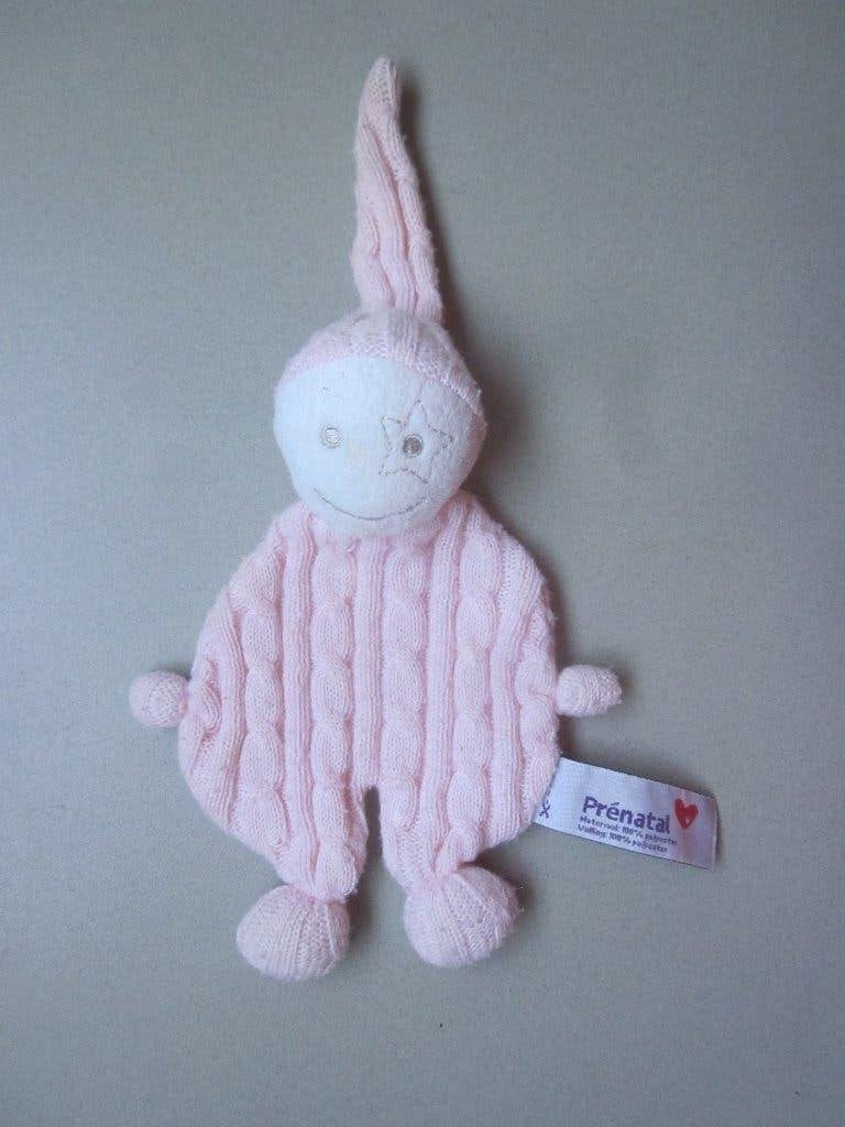 Prénatal zacht roze kabelsteek gebreid knuffelpopje spookje, Prénatal, Overige karakters, Overige typen, Ophalen of Verzenden