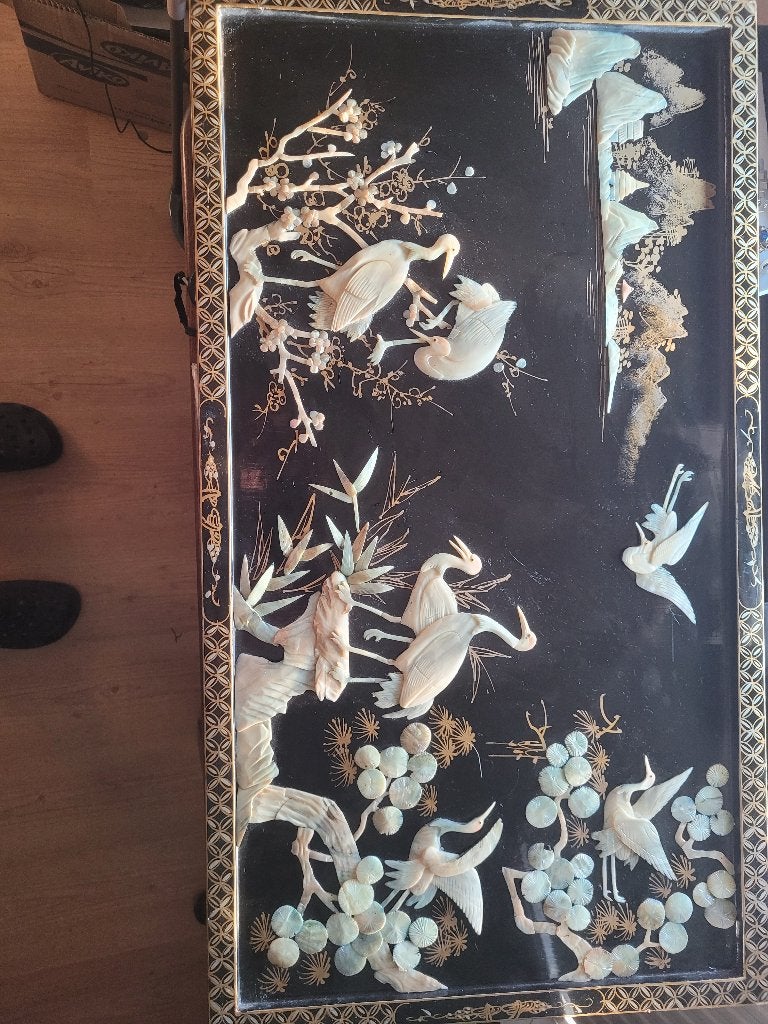 Vintage Chinoiserie Panel: Mother-of-Pearl, Oshibana (China), Antiek en Kunst, Ophalen of Verzenden