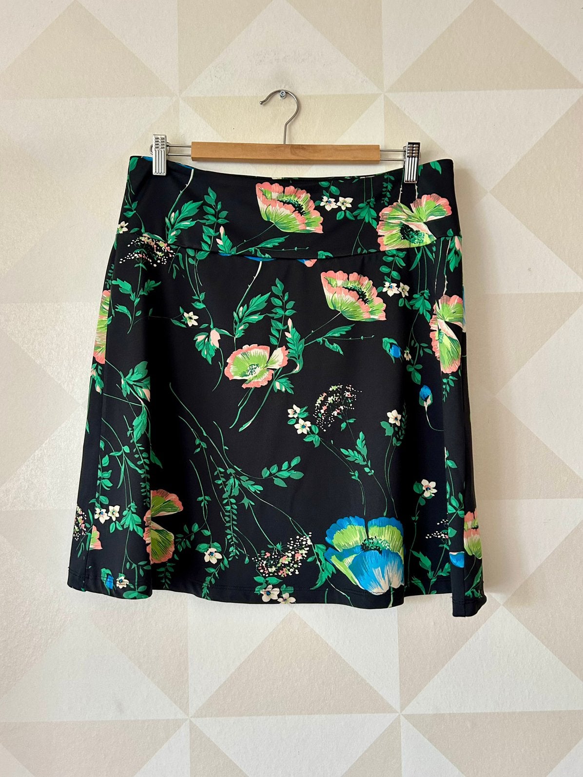 King Louie Border Skirt rok zwart groen bloem L/40 zgan, Zwart, Maat 42/44 (L), Ophalen of Verzenden, Zo goed als nieuw