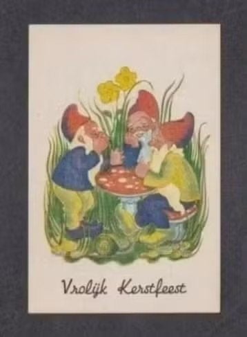 Vrolijk Kerstfeest Drie Kabouters Paddenstoel., Verzamelen, Ansichtkaarten | Themakaarten, Ophalen of Verzenden, 1920 tot 1940