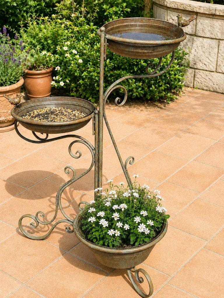 VOEDERSCHAAL / WATERSCHAAL EN BLOEMBAK / 3 IN 1, Nieuw, Metaal, Info@huisentuindecoratiemarie.nl, Huis en tuin decoratie marie