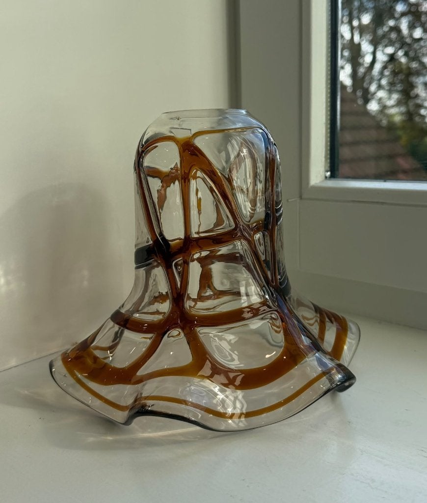 Vintage Murano glazen lampenkap – amber/bruin, Bruin, Ophalen of Verzenden, Glas, Ovaal